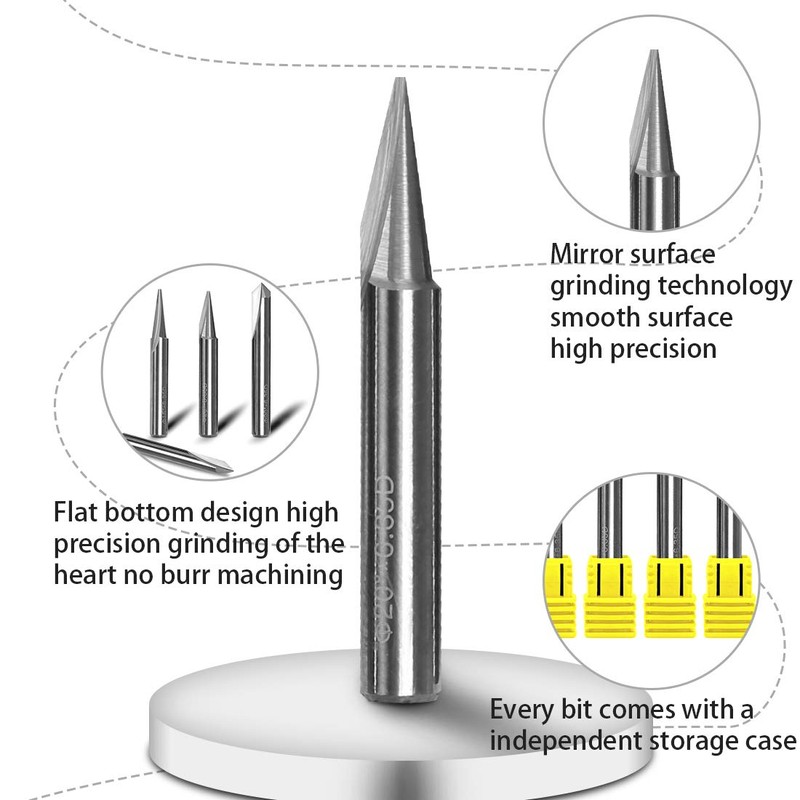 Engraving CNC Wood Carving Router Bit 1/4 Shank 15°/20°/60°/90° Engraving