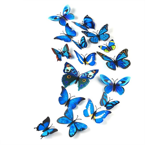 Tuparka 3D Butterfly Wall Stickers, Wall Tattoo Decoration for Walls and Balcony, 36 Pieces, blue