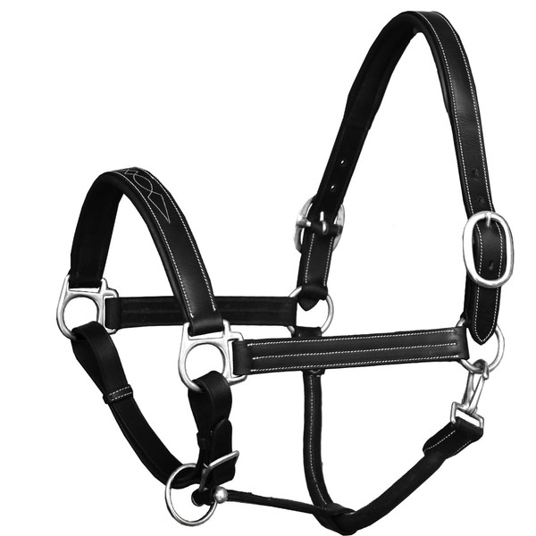 Exion Designer Stitched Padded Cushioned Leather Halter- Silver Buckles |
