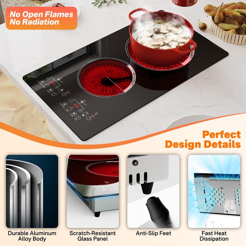 Gveyajo 2 Electric Burner Cooktop, 12 Inch Portable Plug in