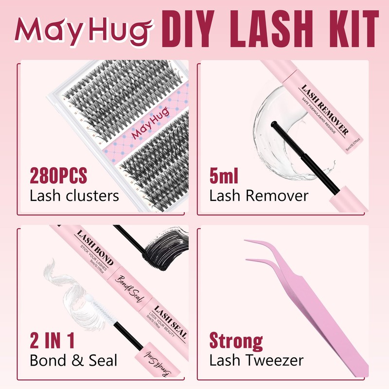 Mayhug Lash Extension Set, 80D Eyelash Extensions Set, 9-16 mm,