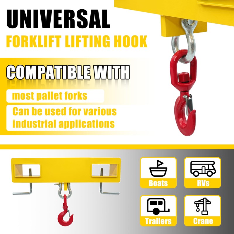KUAFU Universal Forklift Lifting Hook 4800 LBS Capacity Forklift Lifting