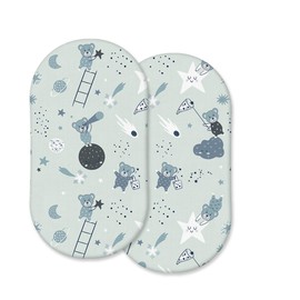 100% Cotton 2 Pcs Moses Basket Fitted Sheets - Breathable, Soft & Antiallergic (Grey Teddy & Moon, 75 x 30 cm)