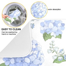 Blue Hydrangea Flowers Dish Drying Mat Super Absorbent Drying Mat Large Coffee Mat for Kitchen Counter Easy Clean Dish Mat Kitchen Drying Matt 16x18 inch