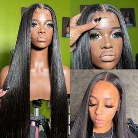 YOKADA HAIR HD Lace Front Wig Wear & Go Glueless Lace Wig Brazilian Straight For Women No Glue 2x6 Lace Pre Cut Wig Human Hair Wigs Transparent Lace Closure Wigs 200% Density (22inch, 2x6 lace wig)