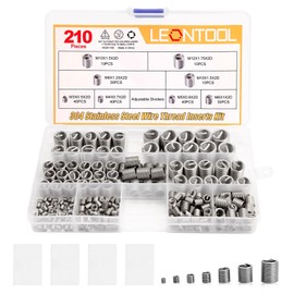 LEONTOOL 210Pcs Wire Inserts Screws Sleeve Assortment Kit, 304 Stainless Steel Metric M3 M4 M5 M6 M8 M10 M12 Wire Threaded Inserts Steel Sheath Helicoil Thread Repair Kit with Storage Box