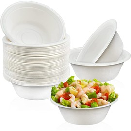 Super Rigid Disposable Paper Bowls Sugercane Biodegradable and Compostable White (400ml 55 Pcs)