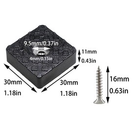 Bxian 20PCS 30x30mm Square Black Non Slip Rubber Furniture Pad with Screws Furniture Dining Table Sofa Table Chair Stool Foot Pad for Dressers Cabinet Table Tip