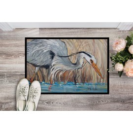 Caroline's Treasures JMK1013MAT Blue Heron in The reeds Doormat 18x27 Front Door Mat Indoor Outdoor Rugs for Entryway, Non Slip Washable Low Pile, 18H X 27W