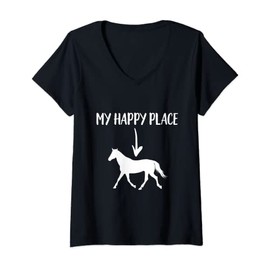Donna Cavallo Il Mio Posto Felice Equitazione Equitazione Maglietta con Collo a V