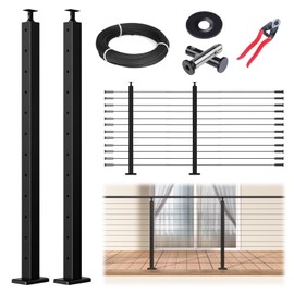 Muzata 5-10FT Modular Black Cable Railing Kit 42 Inch 2 Level Post Kit Complete Set Cable Railing System for Decks Length Adjustable Easy DIY with Paper User Guide (No Handrail) RWS1 BH4L