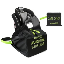 reperkid Car Seat Travel Bag for Airplane, Black and Green, 33" H x 18" W x 18" D, Fits Most Convertible, Booster and Infant Car Seats – Premium Waterproof Cover, Adjustable Shoulder Strap