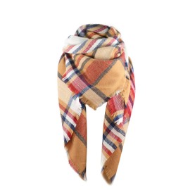 Women's Fall Winter Scarf Classic Tassel Plaid Scarf Warm Soft Chunky Large Blanket Wrap Shawl Scarves Red Orange