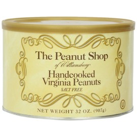 The Peanut Shop of Williamsburg Unsalted Virginia Peanuts, Non-Gmo Handcooked Salt-Free Williamsburg Peanuts Gluten-Free - 32 Oz Tin