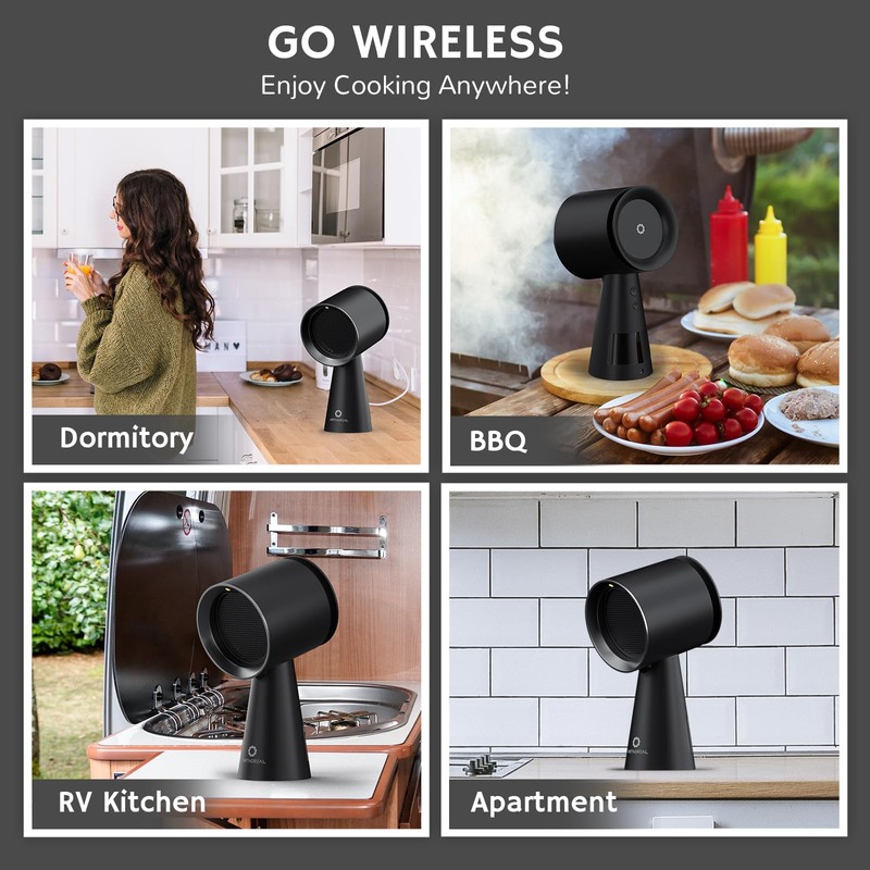 AIRTHEREAL RH180B Rechargeable Portable Range Hood, Black