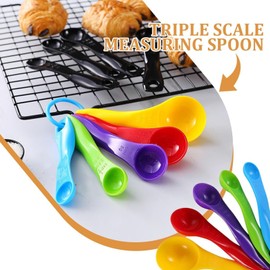 Set of 5 Measuring Spoons, Plastic Measuring Spoons Set for Measuring Both Wet and Dry Indgredients, Includes Detachable Ring for Optimal Storage and Organization, Dishwasher Safe, Assorted Colors