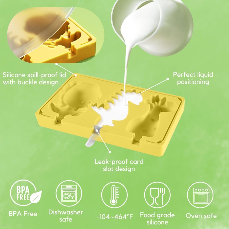 PTaizjjz Popsicles Molds,2PCS Silicone Dinosaur Popsicle Molds,Homemade Ice Pop Molds