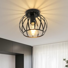 Comely Ceiling Light Vintage, Industrial Chandelier Black Metal in Cage Shape, Retro Ceiling Light E27 Pendant Lampshade for Bedroom, Living Room, Entrance, Balcony, Hallway