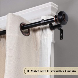 H.VERSAILTEX Elegant Window Treatment Telescoping Double Curtain Rod Set with Classic Cap, 3/4-Inch Diameter, Adjusts from 48 to 84 Inches, Black
