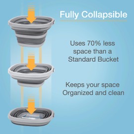 BROOKSTONE, Slim Collapsible Bucket for Mopping, 2.6 Gallons (10L), Home Mop Cleaning or Car Washing, Fishing, or Camping, with Smart Space Saving Design, Dark Gray, Square