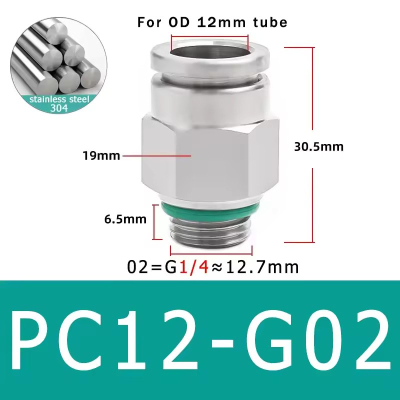 10-Pack PC4-M5 304 Stainless Steel Pneumatic Quick Connect Fittings