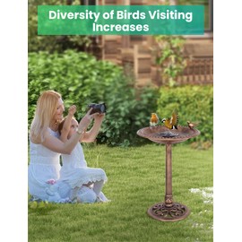 HAPPAWS Pedestal Bird Bath 30 Inch Tall Bird Baths for Outdoors, Antique Golden Garden Birdbaths, Anchored Polyresin Lightweight Bird Feeder