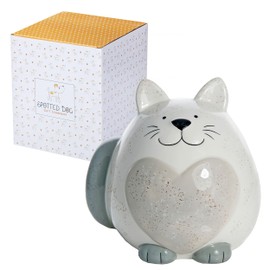 SPOTTED DOG GIFT COMPANY Kids Ceramic Piggy Bank with Cat Motif for Girls Boys Adults Cute Money Box Gifts for Cat Lovers Cat Mum, White