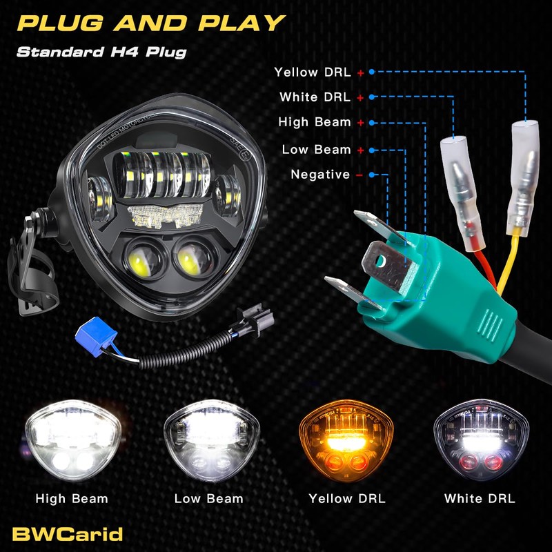 BWCarid 7 Inch LED Motorcycle Headlight DOT Approved With DRL