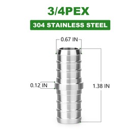 TAISHER 10PCS 304 Stainless Steel Pex Fittings, 3/4" Pex Coupling With 20PCS Hose Clamp For Pex Tubing Pipe