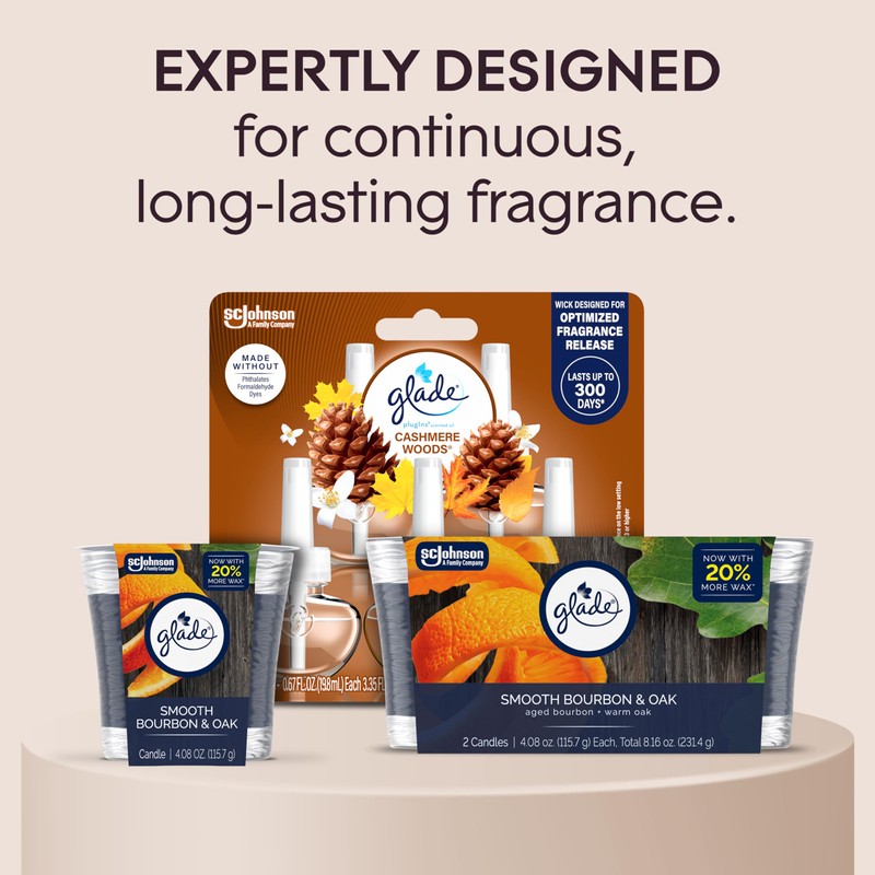 Glade 1-Wick Scented Candle Jar, Smooth Bourbon & Oak, Air