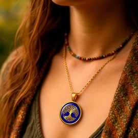 TAMI Collar Árbol de la Vida Cambia de Color con las Emociones - Acero Inoxidable Dorado con Cadena de 50 cm - Joyería Mística y Esotérica para Mujer