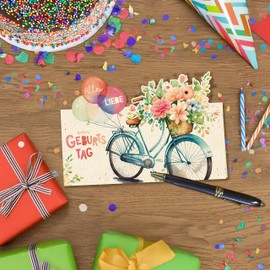 GreenLine Birthday Card, 1 Piece with Envelope, Happy Birthday Greeting Card, Folding Card Made of 100% Tree-Free Sugarcane Paper, 3D Pop-Up Card with Laser Cut, 11.5 x 17 cm