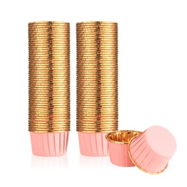 Ewwtrey Pack of 100 Muffin Cases Paper, Cupcake Moulds Paper, Foil Metallic Muffin Wrappers, Baking Cases Muffins Paper Cases for Cupcakes, Birthday, Wedding, Christmas Party - Pink