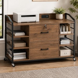 UTILIA Archivero Metálico con 3 Cajones y Llave, Mueble Organizador para Oficina con Ruedas y Repisas Laterales, Archivero Organizador de Documentos y Suministros, Negro