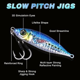 Slow Pitch Jigs Saltwater Fishing Lure Speed Jigging Slow Pitch Jigs with Assist Hooks Butterfly Jigs 3D Print Offshore Deep Sea Fishing Pitching Bait for Tuna Kingfish Bluefin