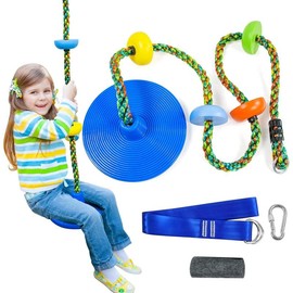 Tree Swing for Kids,Climbing Rope with Platforms,Disc Swing Seat Set Outdoor Playground Accessories for Kids-Include Carabiner, 4ft Tree Strap and Tree Protector - Color: Green