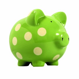 Elegant Baby Classic Pig Bank with Cream Polka Dots - Green