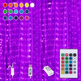 16 Colors Changing Curtain Lights - 250 LED 9.8 X 8.8 FT Fairy String Lights, 4 Modes Twinkle Lights with Remote, Backdrop Wall Hanging Dripping Lights for Bedroom Backyard Decor