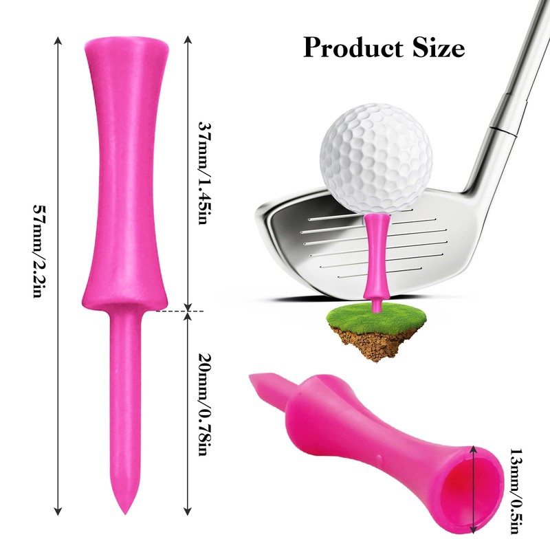 LTMMC 50PCS Pink Golf Tees Plastic, 57mm Long Golf Tees,