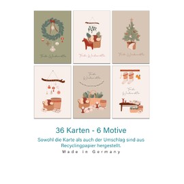 36 Recycled Christmas Cards with Envelopes - Stylish Traditional (Pack of 36)