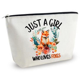 Cute Fox Gifts for Ladies Adults Just A Girl Who Loves Fox Makeup Bags for Women Funny Fox Themed Cosmetic Bag for Bestie Daughter Graduation Birthday Gifts Fox Animal Lover Gifts for Her