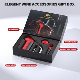 F-Elephant Wine Bottle Opener, Manual Vertical Lever Corkscrew Wine Opener with Foil Cutter, Extra Spiral, Wine Stopper and Pourer for Waiter, Bartender and Home Use