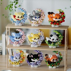 Cute Animal & Flower Design Building Block Sets, 1 Box Colorful Flower Building Blocks Cartoon Animal Model Building Kit, Birthday & Holiday Gift Selection, Crafts, Anime Design:_Multicolor_498Pcs Little Fox