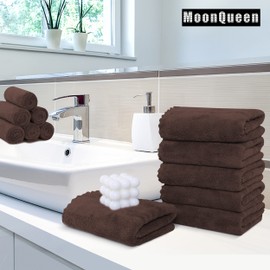 MOONQUEEN 6 Pack Premium Hand Towels - Quick Drying - Microfiber Coral Velvet Highly Absorbent Towels - Multipurpose Use as Hotel, Bathroom, Shower, Spa, Hand Towel 16 x 28 inches (Wood Brown)