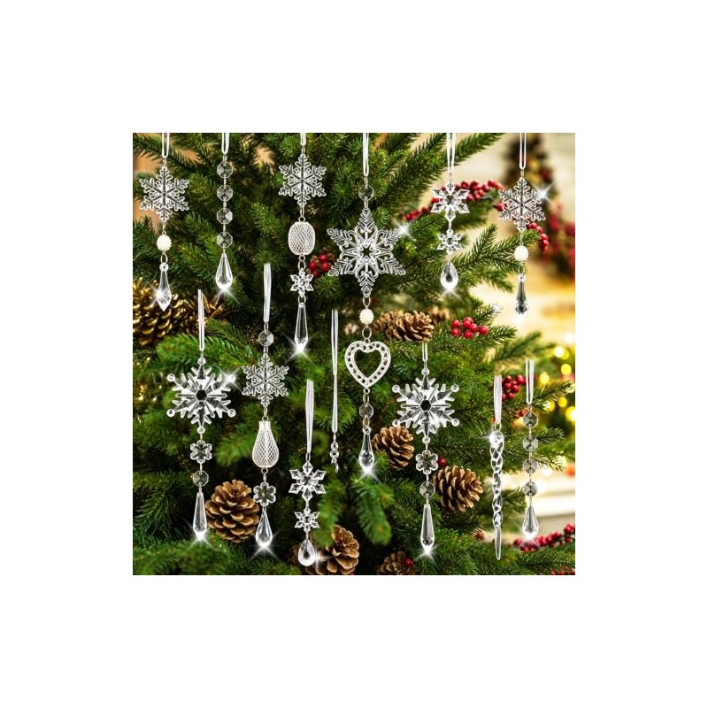 21Pcs Adornos Navideños de Cristal para Decoración de árbol de