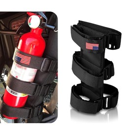getfay Pack-1 Car Fire Extinguisher Fixing Strap, American Flag Decorated Fire Extinguisher Mount, Tensile Durable Nylon Adjustable Roll Bar Support Strap, Compatible with Wrangler Models (Black)