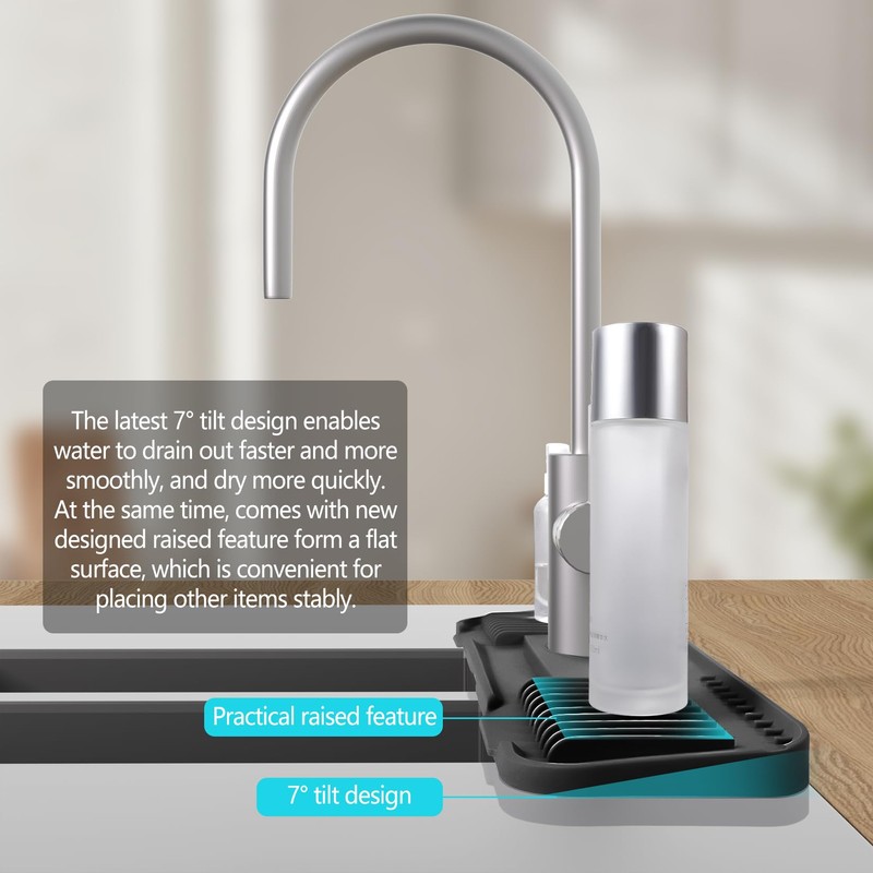2nd Generation Silicone Faucet Mat, Kitchen Faucet Drip Catcher with