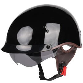 ADLIX DOT Approved Motorcycle Half Helmet with Sun Visor, Googles & Nylon Chin Strap with Quick Release Buckle – Lightweight & Breathable Open-Face 3/4 Retro Vespa Helmet for Men & Women (Small)