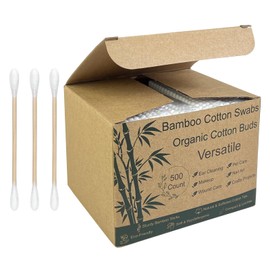Bamboo Cotton Swabs - Sturdy Bamboo Core, Soft Cotton Tips - Disposable Swabs for Beauty, Makeup, Beauty, Skincare and Personal Care - Eco-Conscious Packaging (500 ct)