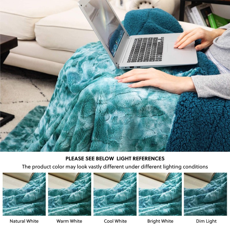 Bedsure Faux Fur Reversible Tie-dye Sherpa Throw Blanket for Sofa,